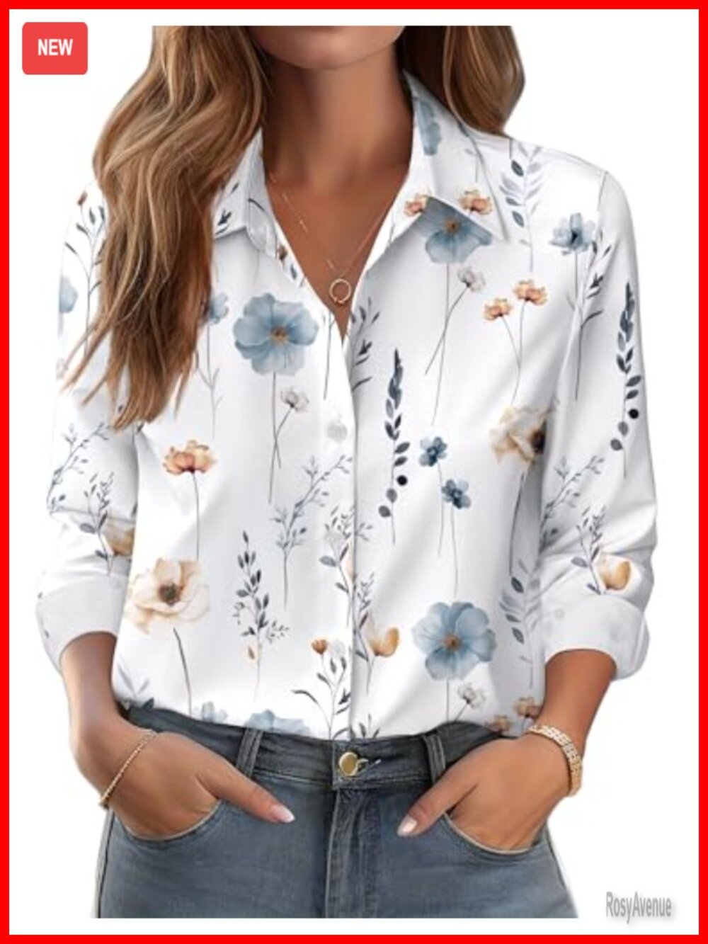 Zeagoo Women's Button Down Shirt Long Sleeve V-Neck Floral Blouse